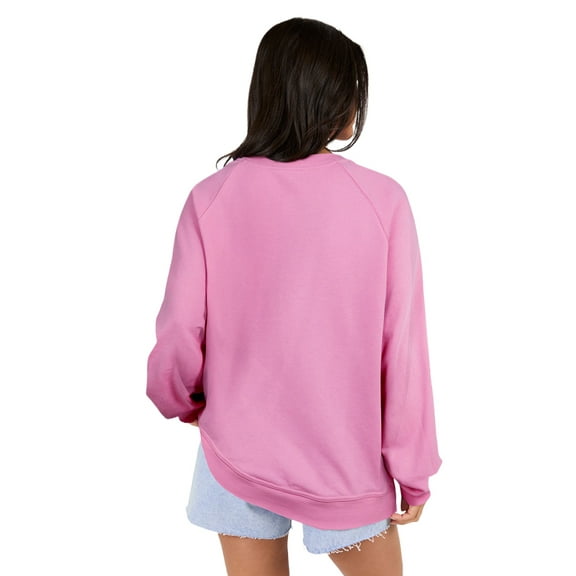 Women's Bright Pink Lace Patched Raglan Sleeve Loose Fit Sweatshirt - [ZhiHiMeRi] | (US 12-14)L