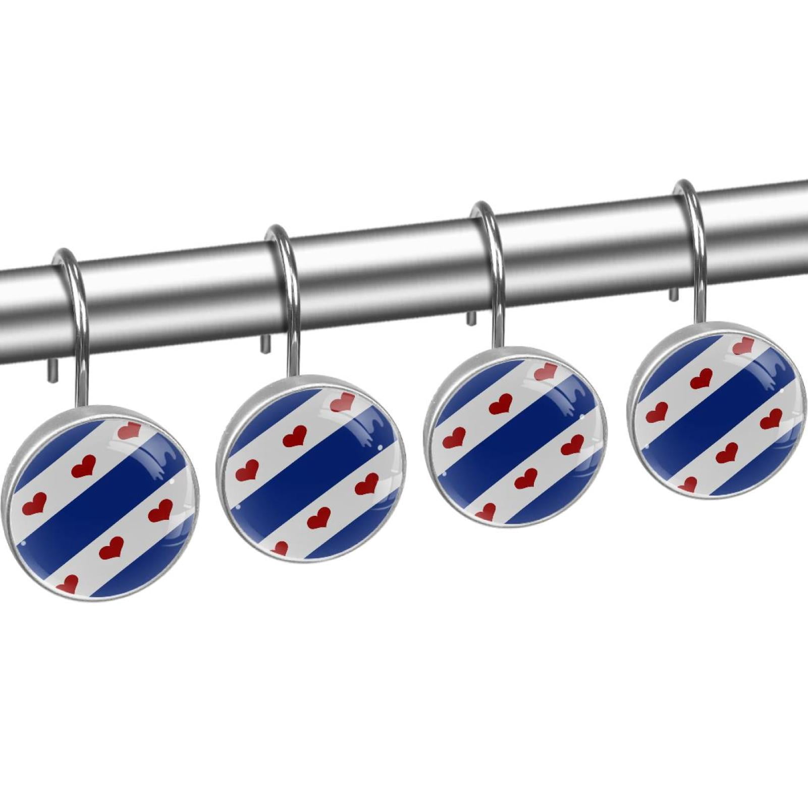 Happy July 4Th Shower Curtain Hooks（Set of 12）for Home Hotel Shower Rods Bathroom Crystal Glass Print Stainless Steel Round Curtain Hooks
