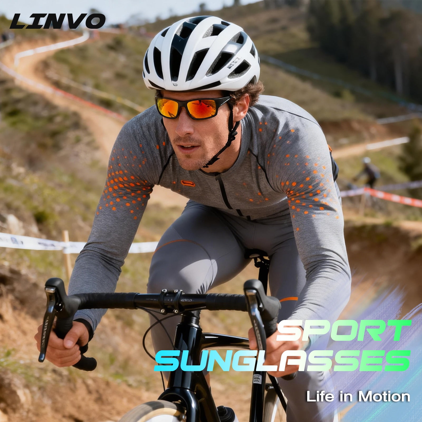 LINVO Men’s Sports Polarized Sunglasses, Wrap-Around Sun Glasses for Cycling, Fishing, Hiking & Driving, UV400 Protection