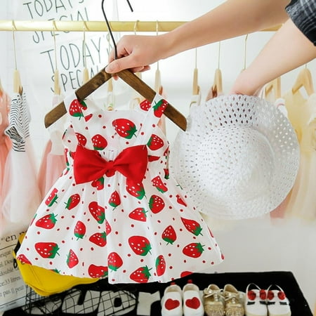 

kids Strawberry Lemon Printed sundress baby girls Summer sleevelss Dresses Children Kids Girls Princess A-Line dress with hat