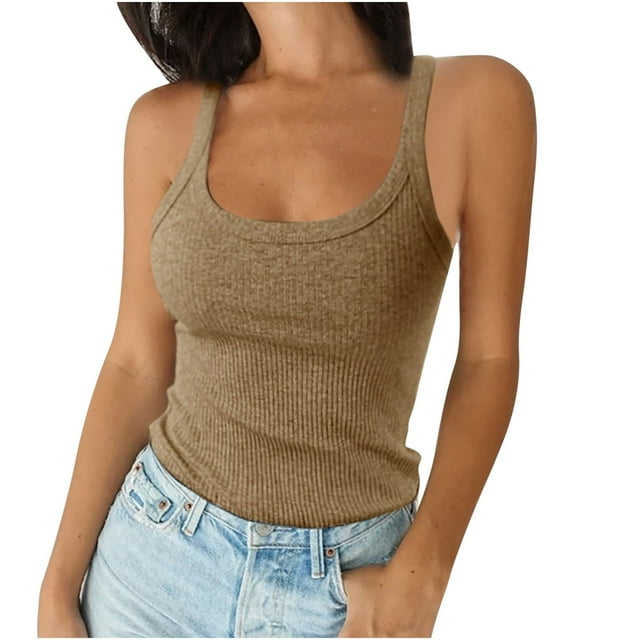 Timegard Womens Tank Tops Ribbed U Neck Sleeveless Tops Summer Casual Slim Fitting Comfy Tops Camis