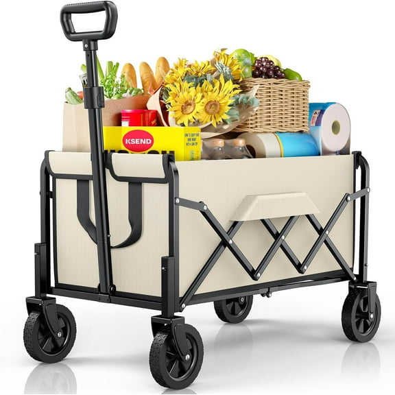 Small Collapsible Wagon with Wheels, Foldable Carts with 200lbs Load Capacity, Dog Wagon, Utility Shopping Cart for Groceries, Sports, Camping, Garden, Fishing, White