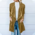 thumbnail image 2 of FAIWAD Womens Velvet Long Sleeve Pocket Coats Casual Open Front Lapel Long Velour Cardigan Outwear, 2 of 9