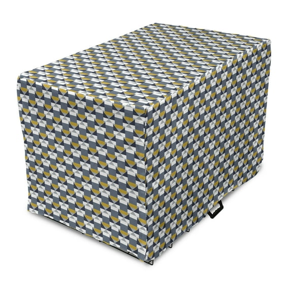 Abstract Dog Crate Cover, Various Triangles and Random Polygons, Easy to Use Pet Kennel Cover Small Dogs Puppies Kittens, 7 Sizes, Dark Yellow Blue Grey, by Ambesonne