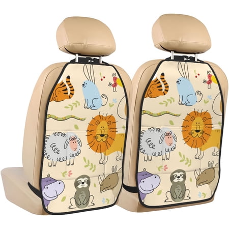 Fuzoiu Animals Print 2 Pack Kick Mat Back Seat Protector With 3 Storage Pockets, Universal Car Seat Back Organizer For Kids Pets, Waterproof Backseat Protector For Most Car