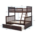 thumbnail image 3 of Twin Over Full Bunk Bed Frame with 2 Storage Drawers, Wooden Bunk Beds Frame with Ladder and Safety Guard Rails, Space-Saving, Easy Assembly, Mattress Not Included, Dark Brown, 3 of 9