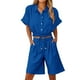 thumbnail image 1 of Vestidos Casuales Para Mujer, Blusas De Mujer De Moda Conjunto de blusa y pantalones cortos de lino para mujer, con solapa, manga corta y botones sueltos, para verano, 1 of 7