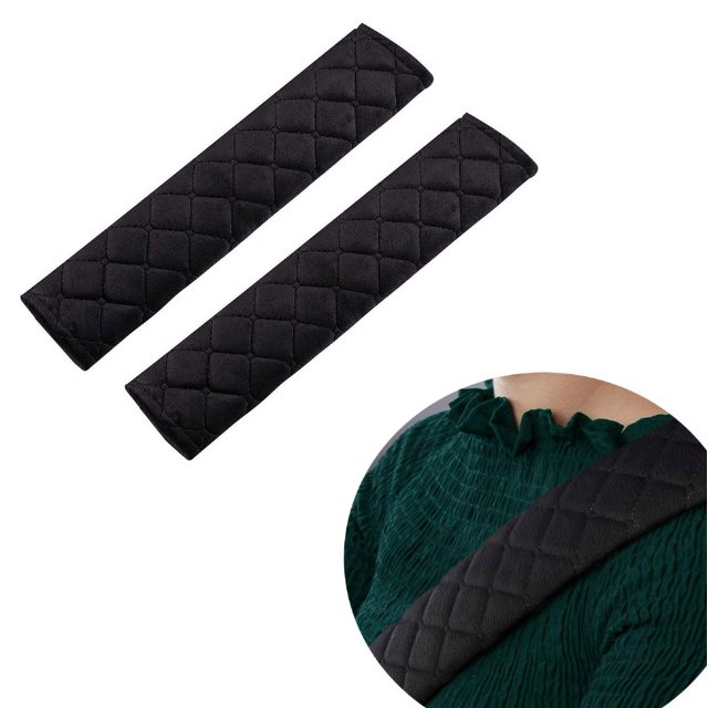 Protector para cinturón de seguridad de coche, cojín extraíble para cinturón de seguridad, 2 almohadillas de viaje cómodas para asiento de coche para adultos y niños (negro)