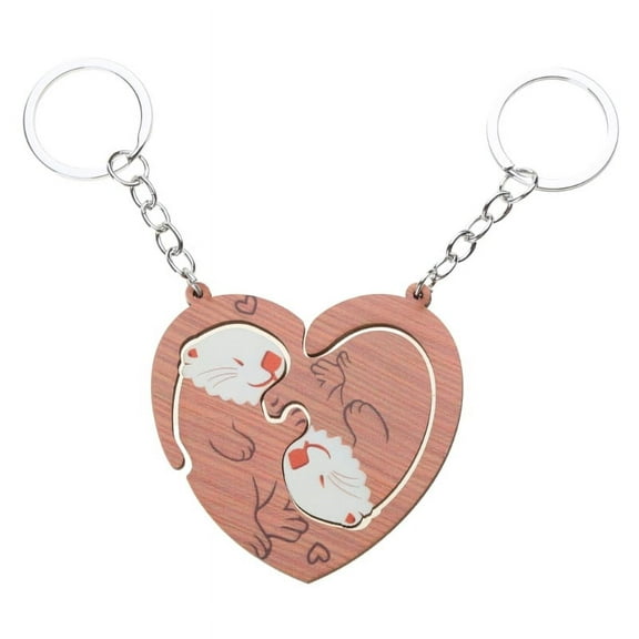 AOOOWER 2pc Cute Wood Otters Keychain for Women Men Car Keyring Cartoon Girl Couple Gift
