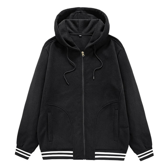IYTR Men's Winter Thicken Fleece Hoodie Jacket with Pockets Vintage Baseball Hooded Sweatshirt Coat Outwear Black XL