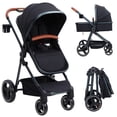 thumbnail image 1 of Convertible Baby Stroller, Foldable Pushchair, Newborn Reversible Bassinet Pram with Adjustable Canopy, Aluminum Structure, 5-Point Harness for Infant & Toddler (Black), 1 of 5