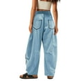 thumbnail image 3 of Hearthz Barrel Leg Sweatpants Women High Waisted Wide Leg Baggy Sweatpants for Women Drawstring Waist Contrast Patchwork Palazzo Pants W/pockets, 3 of 5