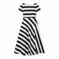 thumbnail image 5 of Karymi Stripe Boat Neck Short Sleeve Midi Dress, Vertical & Diagonal Stripe Patchwork Side Pockets Flowy A-Line Casual Sundress Womens Dresses, 5 of 5