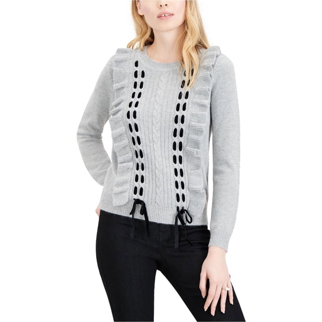 maison Jules suéter de encaje con volantes para mujer, gris, extragrande