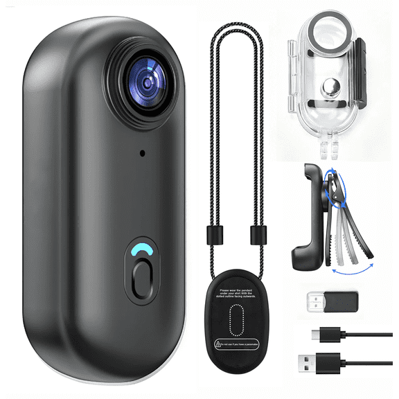 4K Thumb Action Camera, Tiny Size, Mount Anywhere, Small Body Camera with Spring Clip, Portable Vlogging, Hands-Free POV Recording, Helmet Cam for Cycling, Motorcycle (with 64G Card, Black)