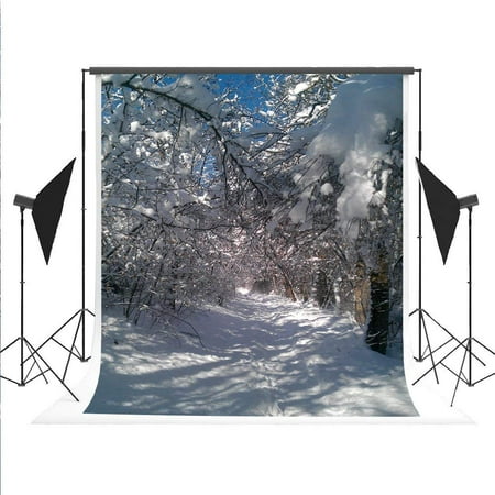 Image of ABPHOTO Polyester Winter Forest Scenery Backdrop for Photography Natural Scenic Background Snow Road Studio Photos 5x7ft