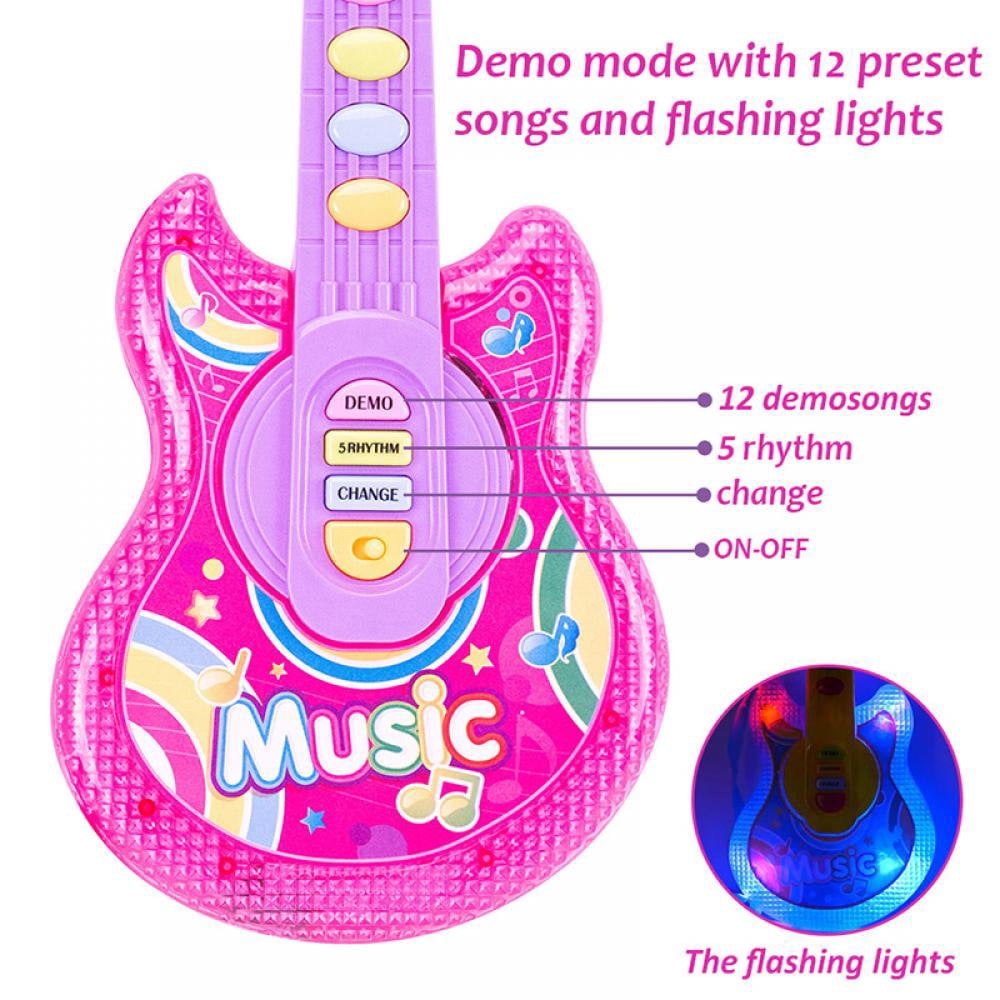 Guitare Électrique Et Microphone Rose Pour Enfants 3-8 Ans – 6 Boutons Musique, Effets Lumineux, Cadeau