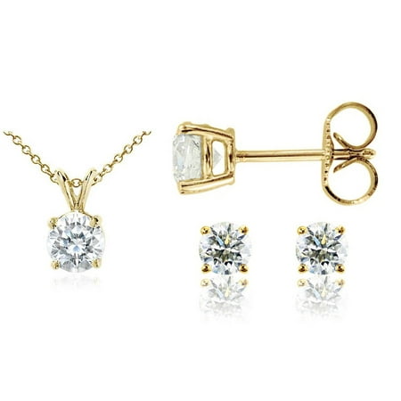 Chetan Collection 0.40 Carat T.W. Diamond 10kt Yellow Gold Round-Shape Pendant and Earring Set