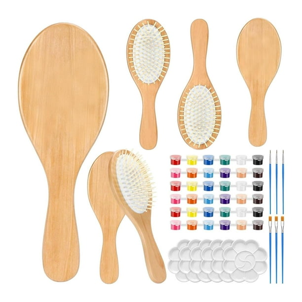 Pintura con cepillo para el cabello,Kits de pintura con cepillos de madera para el cabello,herramienta de peinado,Haz tu propio cepillo de pelo para niñas pintado a mano,Suministros para