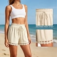 thumbnail image 4 of Women's Elastic Waist Drawstring Lace Trim Casual Shorts, Loose Beach Summer Shorts, 4 of 7