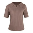 thumbnail image 4 of Clearance!NMMUED Short Sleeve Sweater for Women, Summer Sweaters for Women Lightweight, Lightweight Sweaters for Women, Lapel Collar Shirt Women, Knit Tops for Women, Pink M, 4 of 7