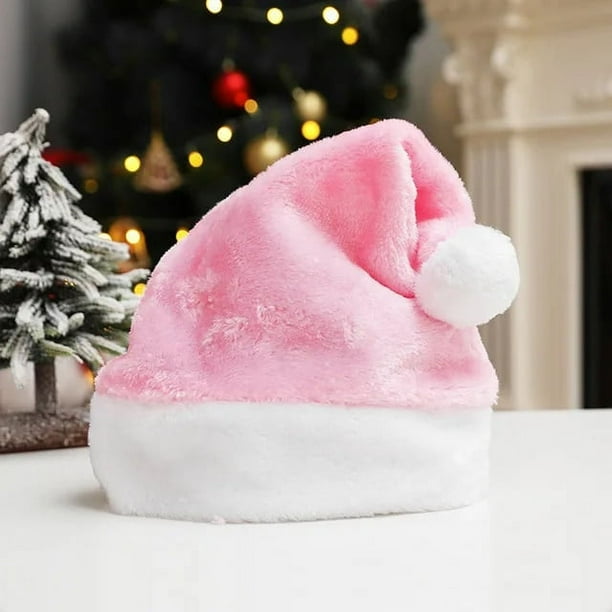 Gorro de Navidad de felpa para mujer, gorro de Navidad con costuras rojas y verdes, decoraciones navideñas para adultos y niños, gorros de invierno, regalo de Papá Noel para el hogar