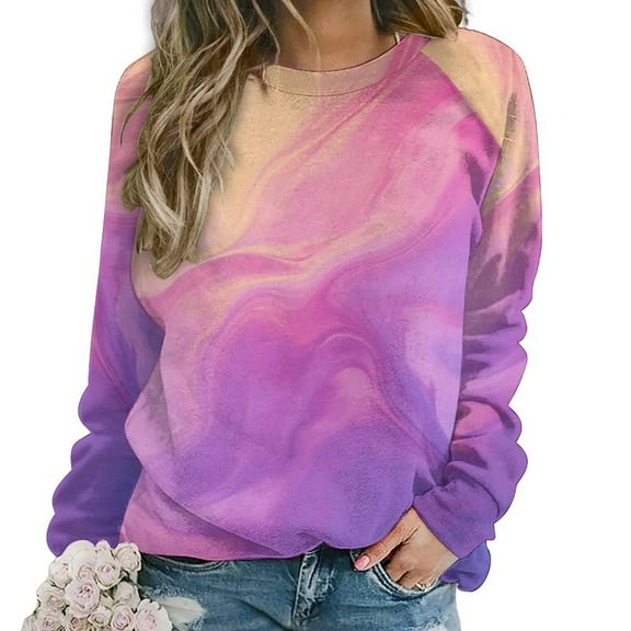 Sweatshirt For Womens Crewneck Colorful Marble Pattern Hoodies Teen Girls Cute