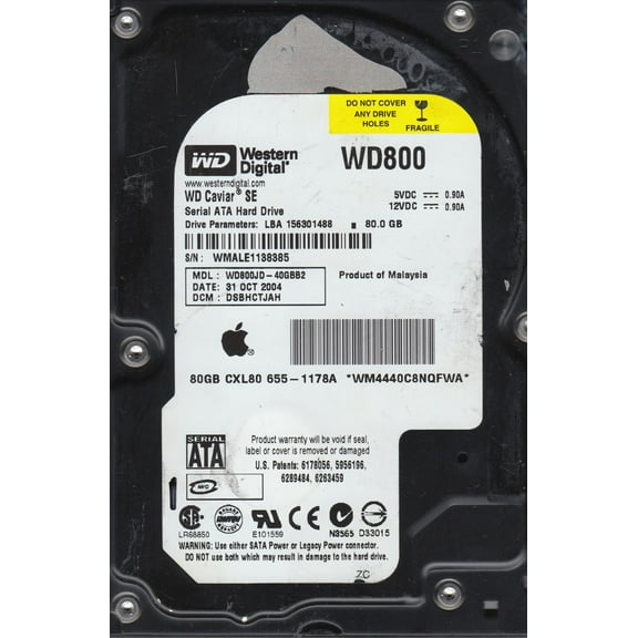 WD800JD-40GBB2, DCM DSBHCTJAH, Western Digital 80GB SATA 3.5 Hard Drive