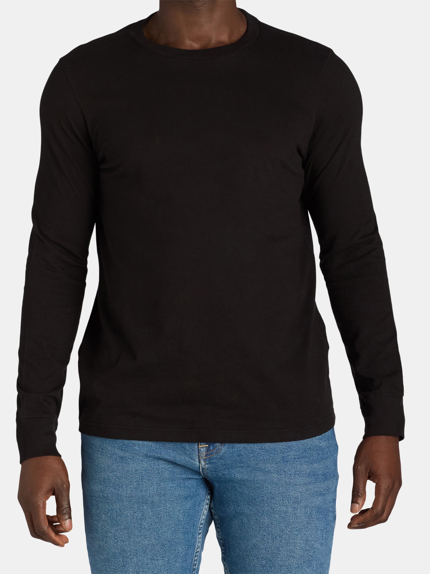 (3 pack) George Men's & Big Men's Cotton Crewneck T-Shirt with Long Sleeves, Size XS-3XL