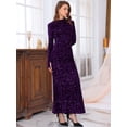 thumbnail image 2 of DARING DIVA Women's Sequined Velvet Crewneck Long Sleeve Bodycon Dress M Purple, 2 of 6