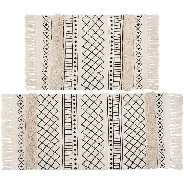 Boho Tufted Cotton Area Rug With, Washable Throw Rugs