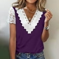 thumbnail image 2 of Womens Summer Tops Casual V Neck T Shirts Cute Lace Crochet Short Sleeve Shirts Loose Fit Lightweight Ladies Blouse, 2 of 5