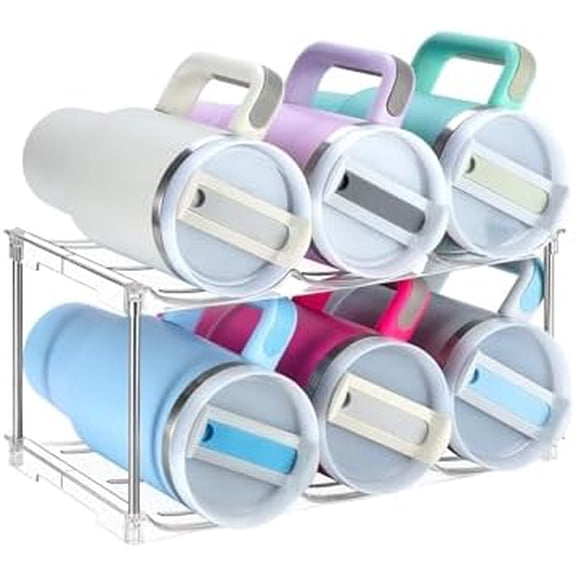 Water Bottle Organizer, Stackable Bottle Storage Rack, 4 Pack Water Bottle Holder for Kitchen Fridge Cabinet Organization and Storage, Plastic Wine Rack/Drink Bottle Holder (2 Pack - Hold 6)