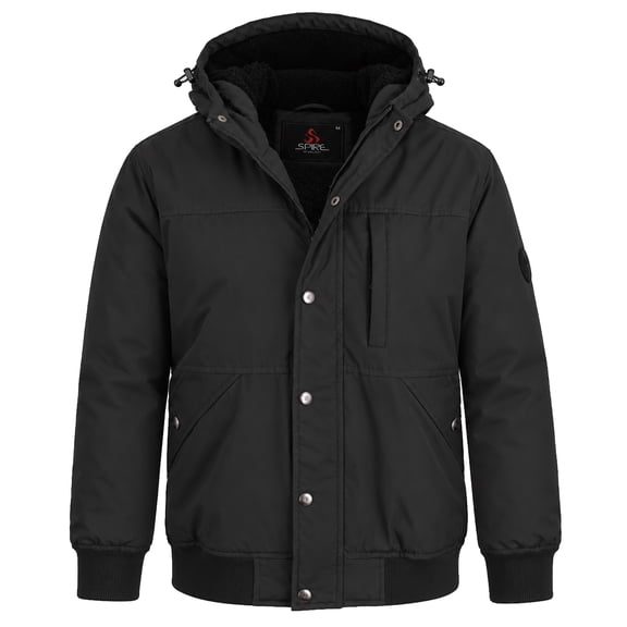 Men’s Heavyweight Winter Bomber Jacket, Sherpa Fleece-Lined, Hooded, Water-Resistant Coat