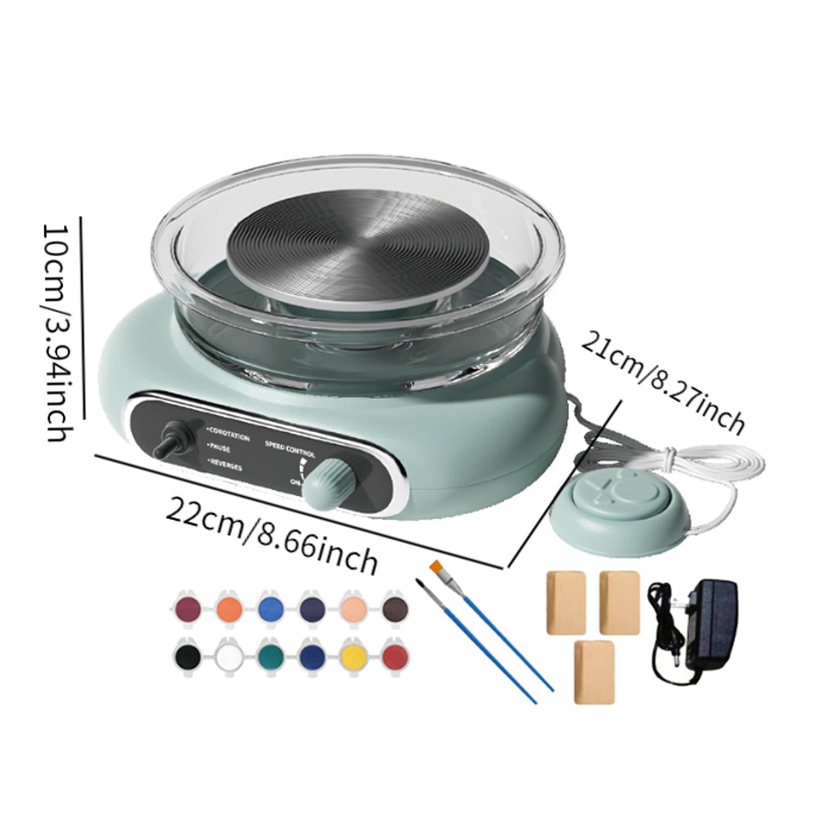 Tachiuwa Mini Pottery Wheel Kit with Foot Petal Adjustable Speed Turntable Electric Clay Wheel Ceramic Making Machine for Kids Adults Green