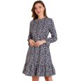thumbnail image 1 of Vestido A Media Pierna De Leopardo Con Dobladillo Con Volantes Y Manga Larga En La Parte Delantera Con Cuello Redondo Y Cuello Redondo Para Mujer Azul marino L, 1 of 6