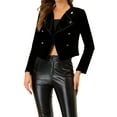thumbnail image 1 of Unique Bargains Veste en Velours à Manches Longues pour Femmes, Col à Revers, Double Boutonnage, Noir TG, 1 of 5