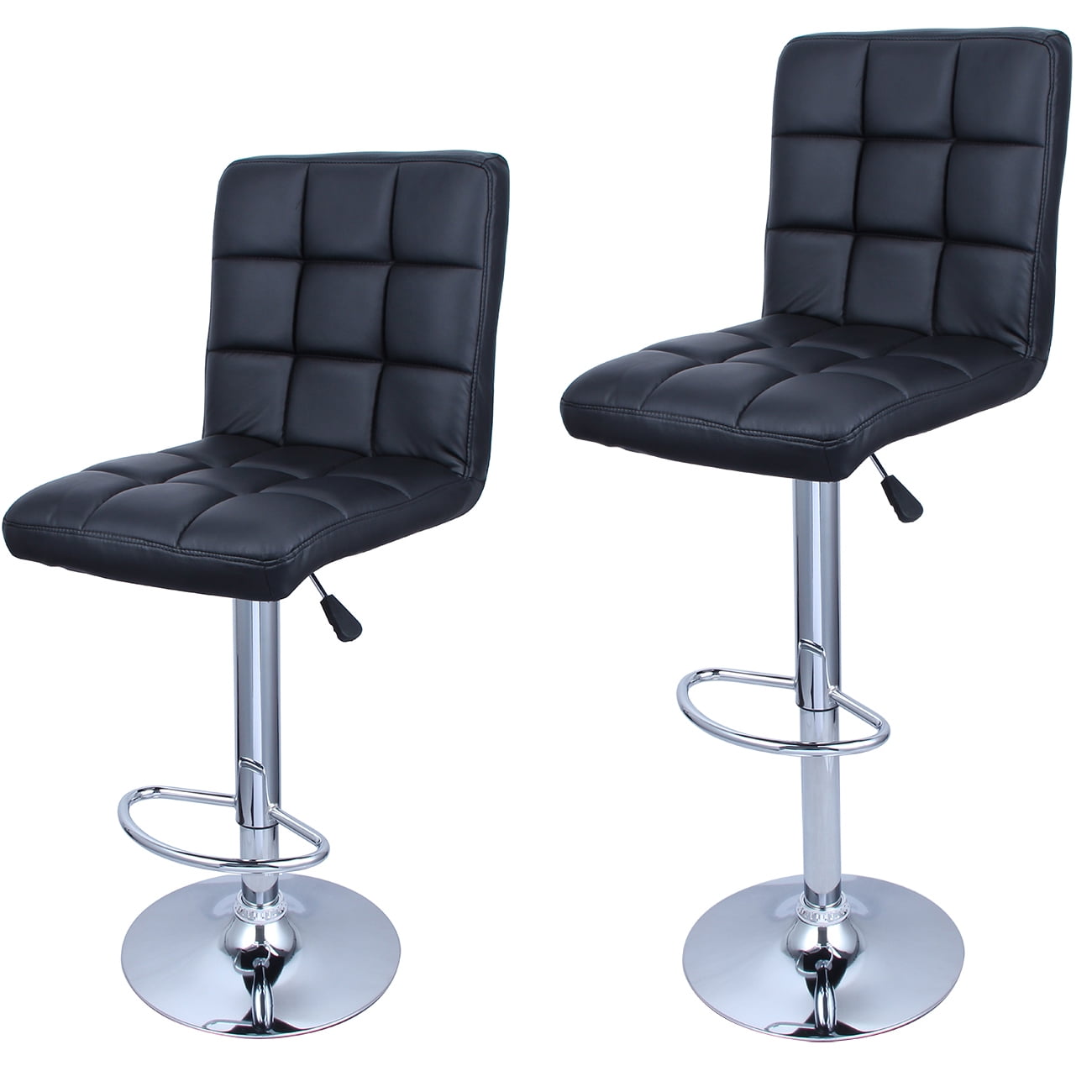 Belleze Swivel Leather Adjustable Hydraulic Bar Stool Black, Set of 2