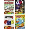 Grab and Go Set of 4 Travel Size Classic Board Games - Includes Clue, Hungry Hungry Hippos, Monopoly, and Connect 4