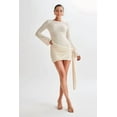 thumbnail image 5 of Women'S Backless Pleated Mini Dress Long Sleeve Knit Crochet Sexy- Party Sweater Dresses White S, 5 of 8