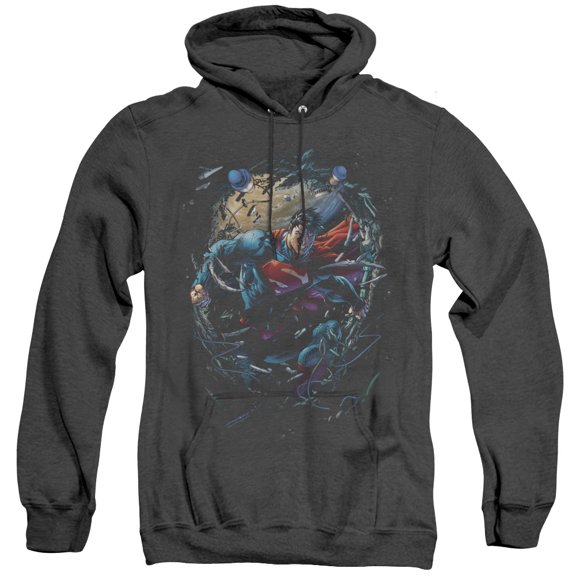 Superman Breaking Space Adult Heather Hoodie Sweatshirt Black