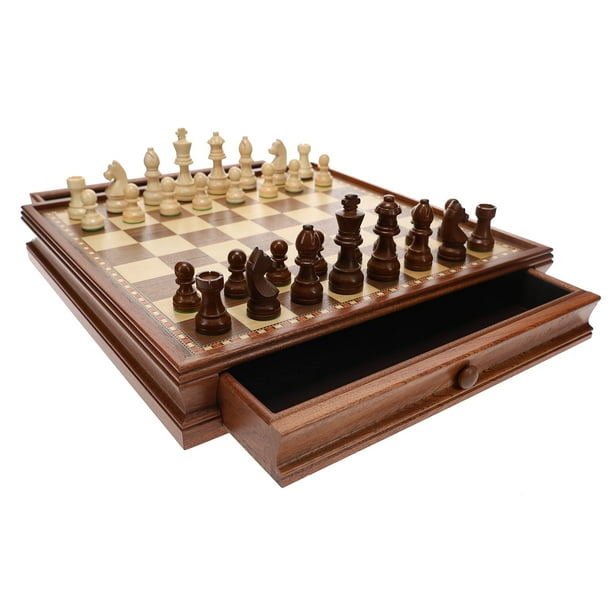 Jeu d'Échecs et de Dames en Bois Staunton Français, Planche de 15 Pouces avec Rangement