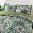 thumbnail image 2 of Juego de colcha acolchada NEWLAKE Queen de algodón bohemio verde, 2 of 8