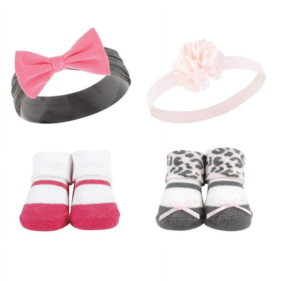 Hudson Baby Infant Girls Headband and Socks Set, Leopard, 0-9 Months