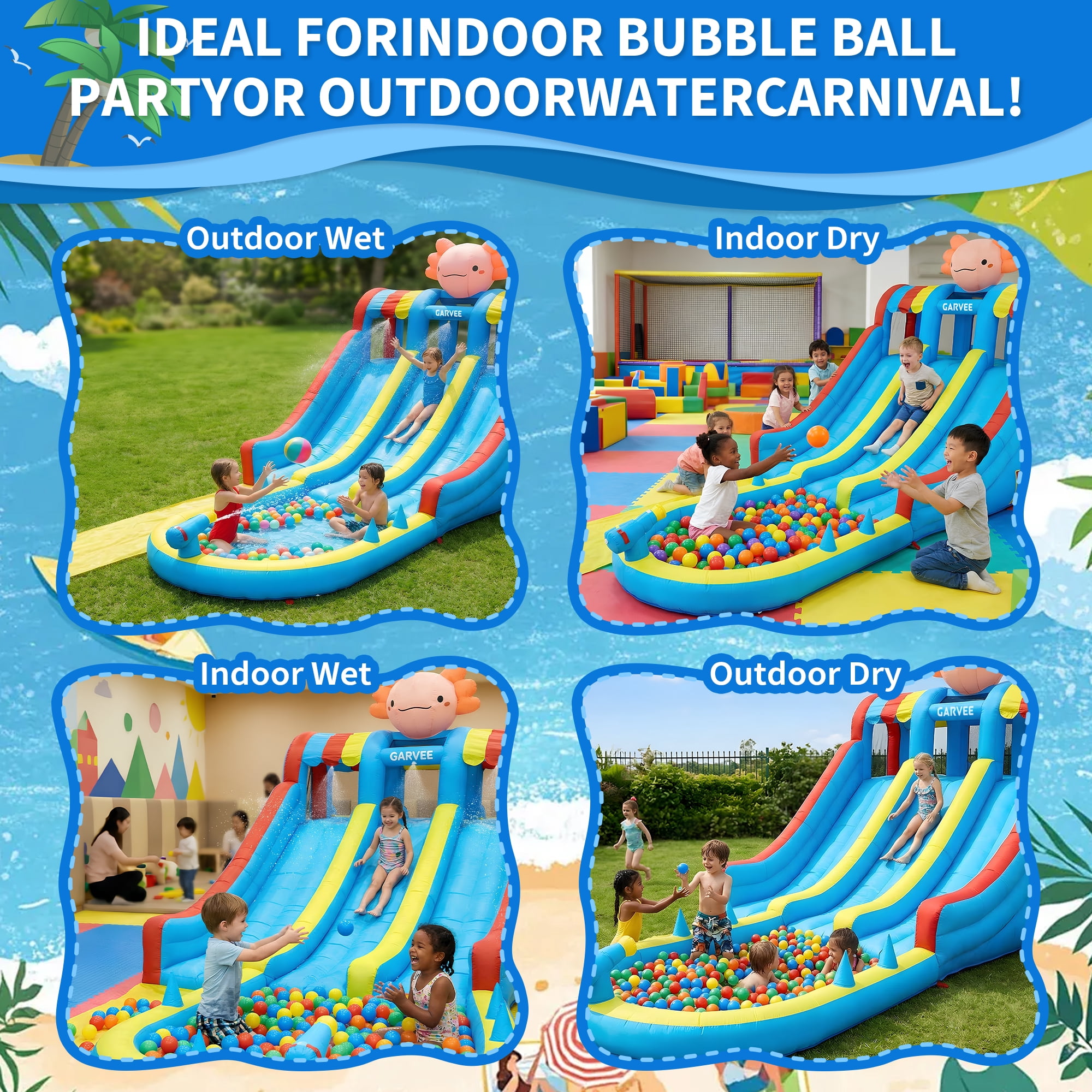 Inflatable Bouncy Castle Water Park for Kids – Large Pool, Dual Slides, Climbing Walls, Durable Oxford, Outdoor & Indoor Playhouse – Garden Playground