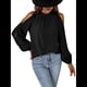 thumbnail image 2 of Blusas Elegantes e Informales para Mujer, con Hombros Descubiertos, Cuello con Volantes, Camisas de Moda de Otoño para el Trabajo Negro L, 2 of 10