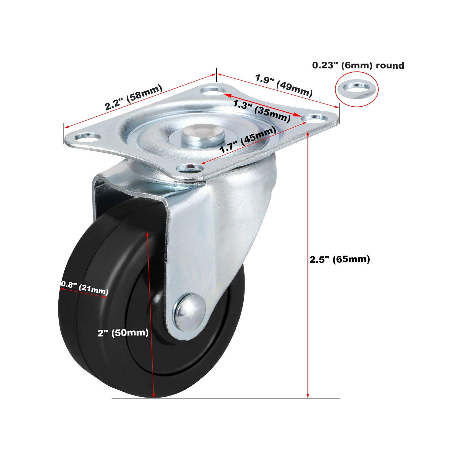 findmall 24 Pack 2" Swivel Caster Wheels Rubber Base With Top Plate & Bearing Heavy Duty