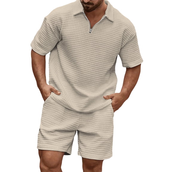 Men's Short Sets 2 Piece Polo Shirt Summer Outfits Casual Fashion Tracksuits Short Sleeve Travel Clothes Black S