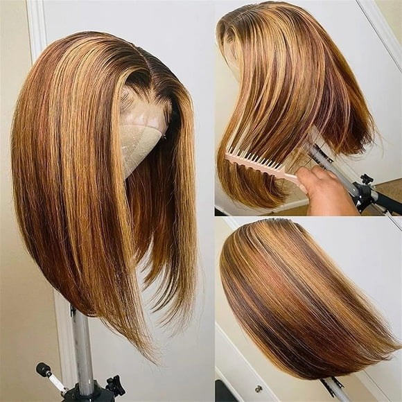 Wigs for Women Highlight Wig man Hair Bob Wigs Straight Wigs Brazilian Remy Colored Short Bob Ombre man Hair Wig (Color : Picture)