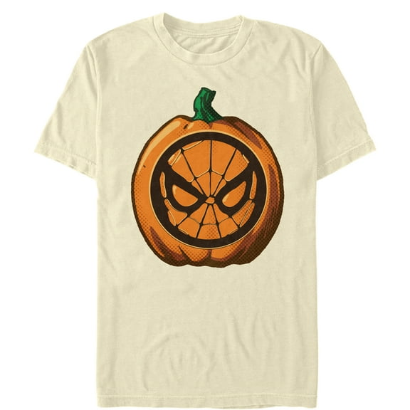 Men's Marvel Halloween Spider-Man Mask Pumpkin Graphic Tee Cream Large